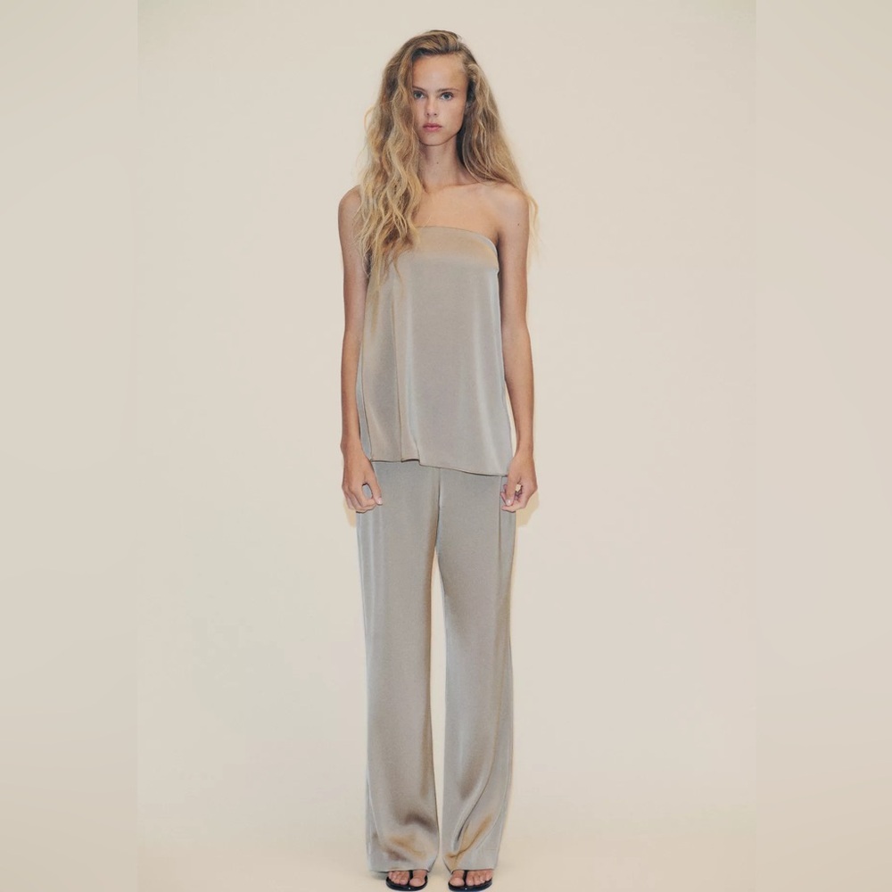 Zara Satin Pants in Light Taupe